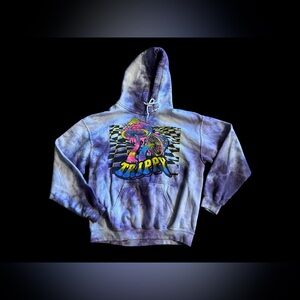 Y2K Retro Hippie Purple Tie Dyed Trippy Mushroom Pullover Hoody Medium